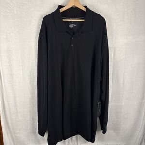 Shaquille O' Neal Men's Long Sleeve Polo Shirt 4XL Tall 4XLT Black Birdseye NWT